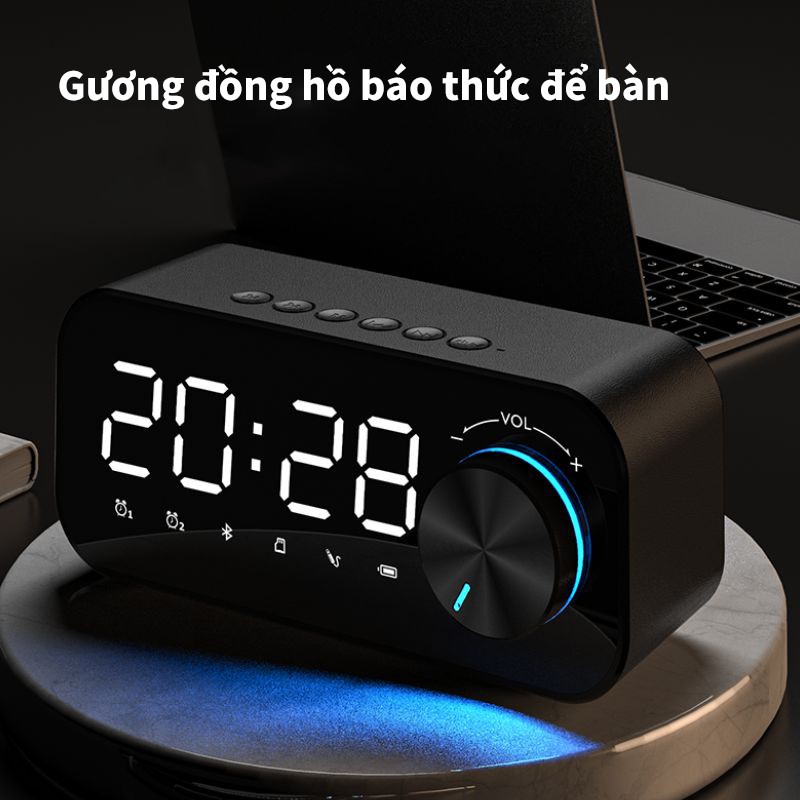 Loa Bluetooth B126 tích hợp đồng hồ báo thức mặt gương hỗ trợ thẻ TF