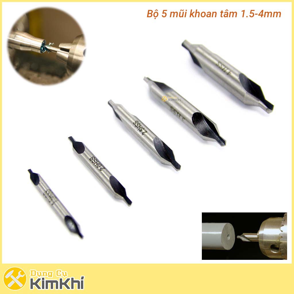 Bộ 5 mũi khoan định tâm đầu 1.5mm - 4mm góc côn chuẩn 60 độ