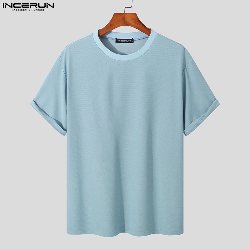 INCERUN Áo Thun Ngắn Tay Kẻ Sọc Caro Thời Trang Cho Nam