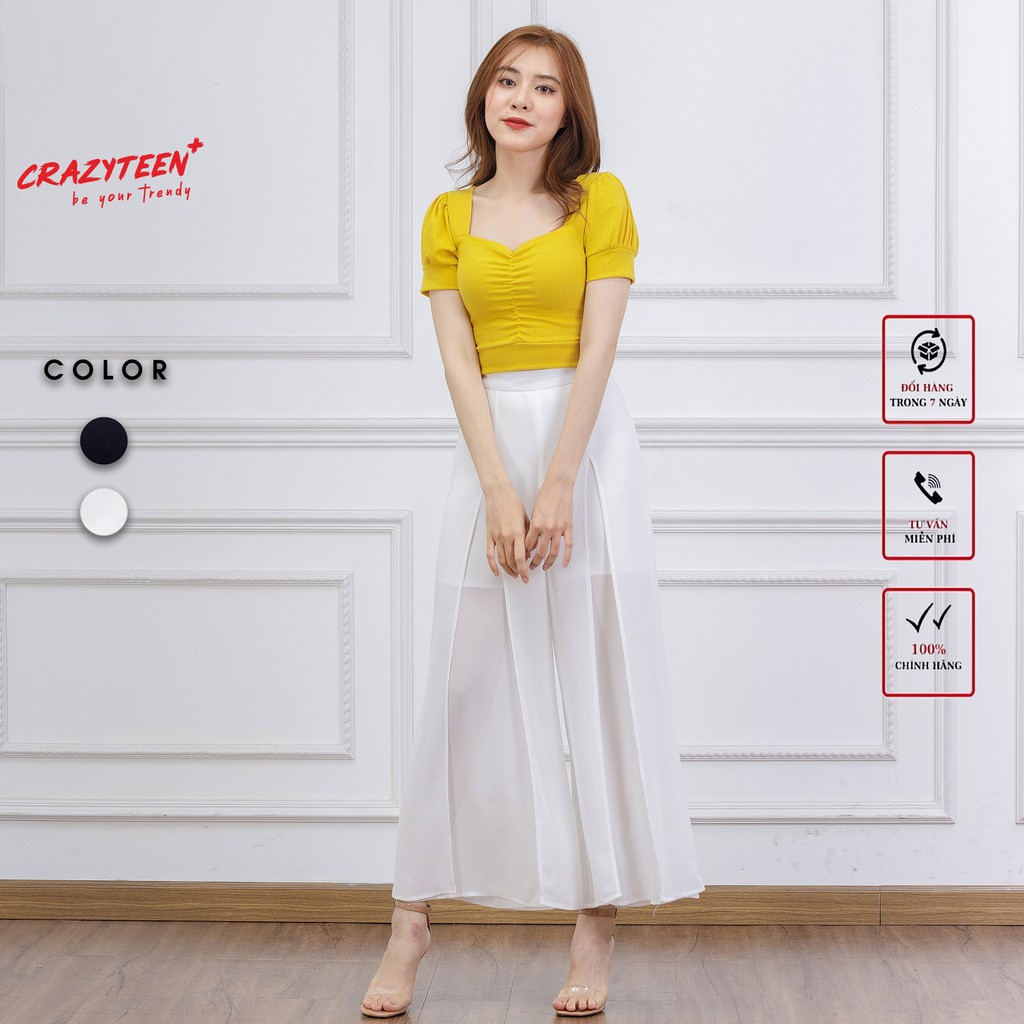 Quần ống suông nữ CRAZYTEEN xẻ tà hai lớp QC0331
