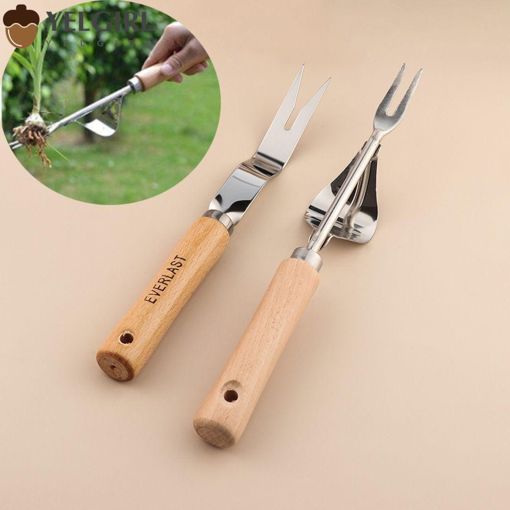 YELGIRL Dụng cụ nhổ cỏ bằng thép không gỉ cán gỗ tiện lợi