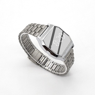 Đồng hồ nam nữ, đồng hồ điện tử tráng gương cảm ứng led dây thép không gỉ