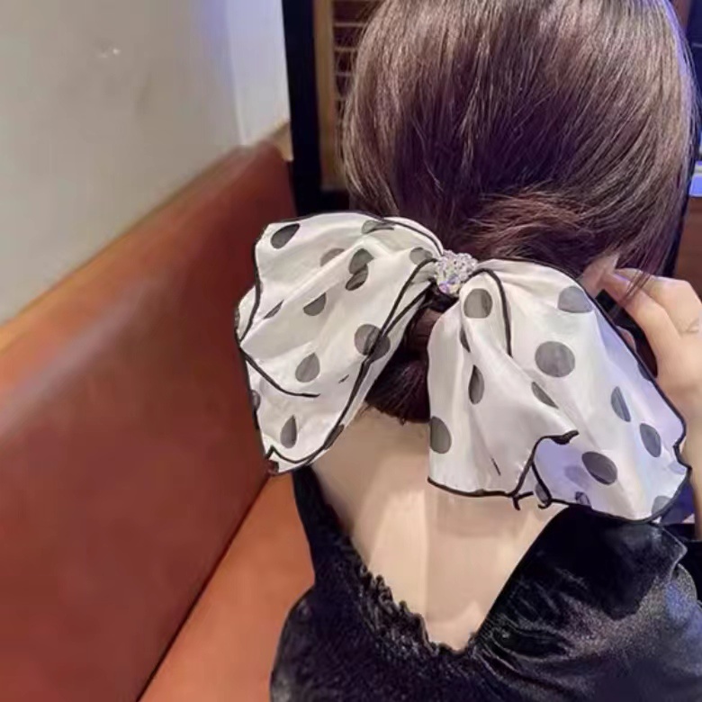 Kẹp Tóc Nơ Lớn Bằng Ruy Băng Họa Tiết Chấm Bi Phong Cách Hàn Quốc Thời Trang Cho Nữ