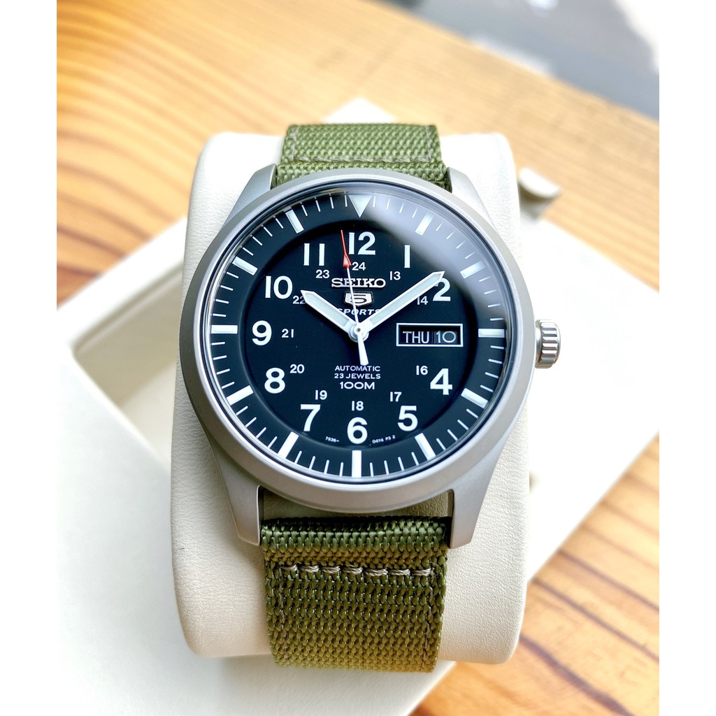 Đồng hồ nam chính hãng Seiko SNZG09K1 xanh quân đội - Máy cơ tự động - Kính cứng