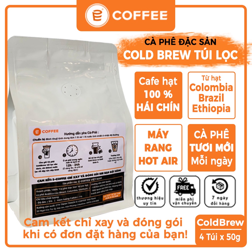Cà phê cold brew túi lọc E COFFEE dòng cà phê đặc sản Arabica Specialty Coffee hương trái cây khô hậu ngọt (4 túi x 50g) | BigBuy360 - bigbuy360.vn