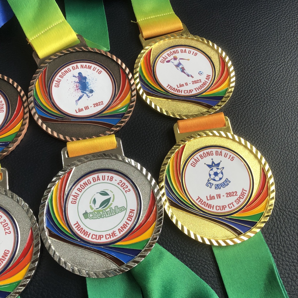 Huy chương thể thao ️🎖️ THIẾT KẾ MẶT HUY CHƯƠNG THEO YÊU CẦU🎖️ 3 màu vàng, bạc, đồng, kèm dây đeo.