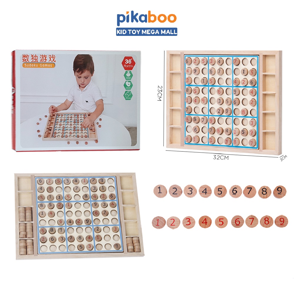 Đồ chơi trí tuệ Sudoku Pikaboo bằng gỗ bền đẹp an toàn câu đố sắp xếp số dựa trên logic theo tổ hợp cho trẻ từ 3 tuổi