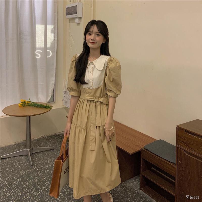 Búp bê tay ngắn phong cách Hàn Quốc mới dịu dàng khí chất và gió trong mùa hè Váy nữ sinh có cổ thắt nơ, ch