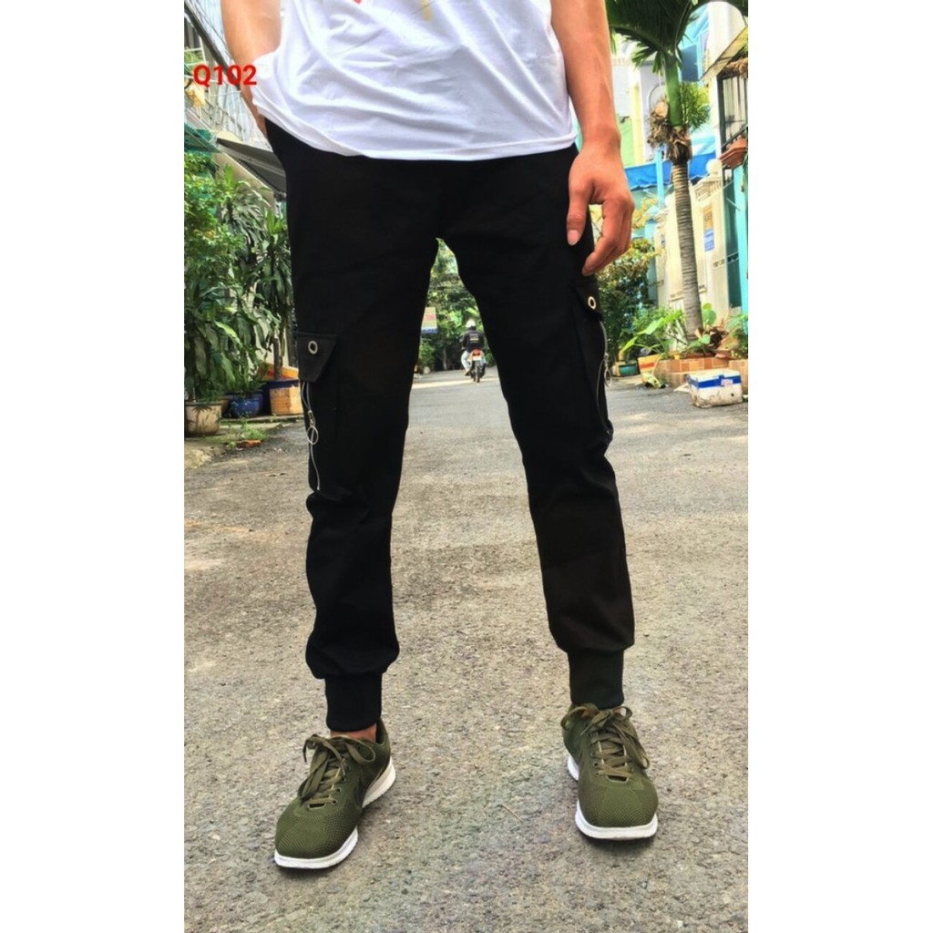 Quần jogger kaki túi hộp PHỐI KHÓA unisex KIỂU DÀI NAM NỮ MÀU ĐEN CÓ SIZE (QH095)