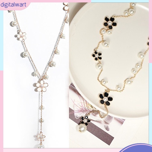 Vòng cổ Dáng Dài Mặt Hình Hoa Đính Ngọc Trai Nhân Tạo Thời Trang