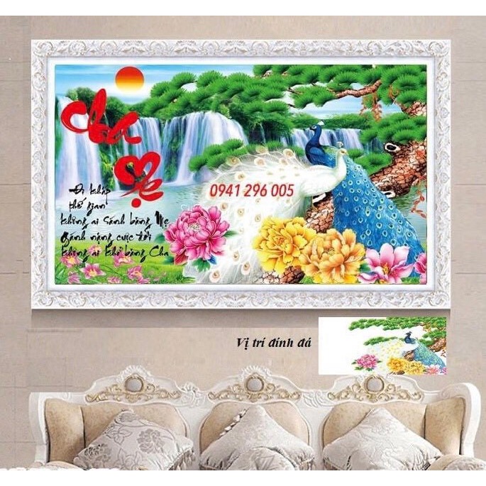 Tranh đính đá Đôi khổng tước Cha Mẹ DF364, DF579,LV076  (chưa đính đá)