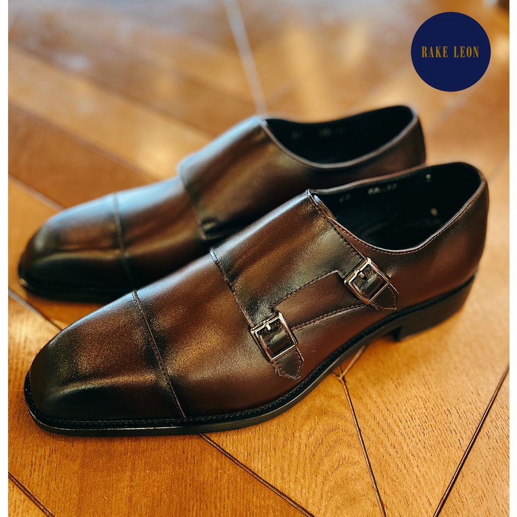 Giầy lười tây nam cao cấp đế gỗ phíp da bò thật bảo hành 1 năm kiểu dáng Double Monkstrap - Mã T160