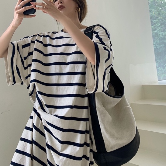 Đầm Thun Dáng Dài Rộng Họa Tiết Kẻ Sọc Thời Trang Cho Nữ | BigBuy360 - bigbuy360.vn