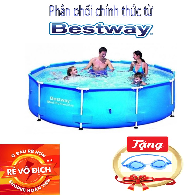 Bể bơi khung kim loại Đường kính 3.66m cao 76cm - Chính Hãng Bởi Bestway Việt Nam ( tặng kính) , (tặng bộ lọc bể bơi )