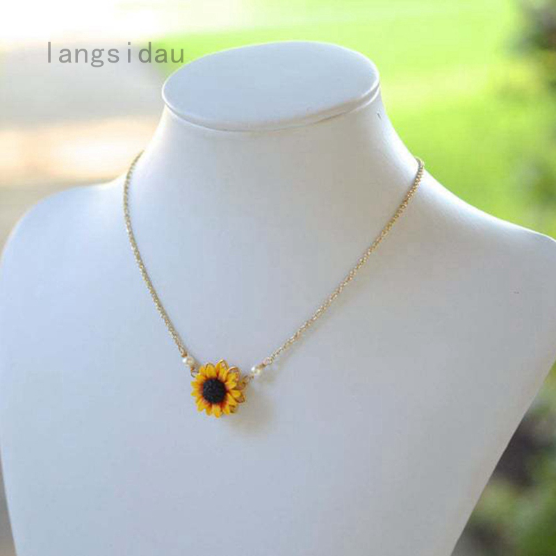 Dây Chuyền Mặt Hoa Hướng Dương Đính Ngọc Trai