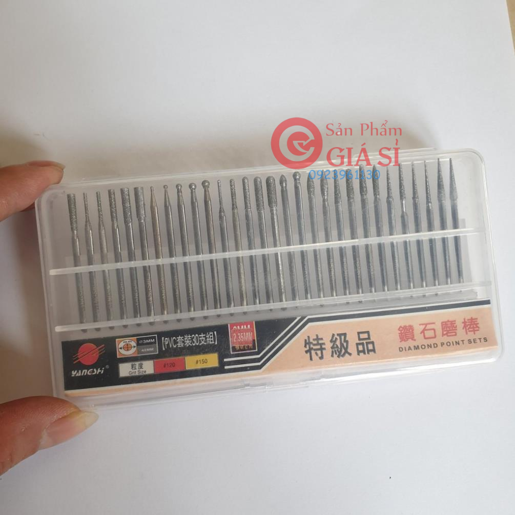 mũi mài đá mài ngọc, mài răng sứ, mài mài móng tay hàng hịn (30 mũi mài + 3 mũi đá) chân cán 2.35mm ❤️freeship❤️