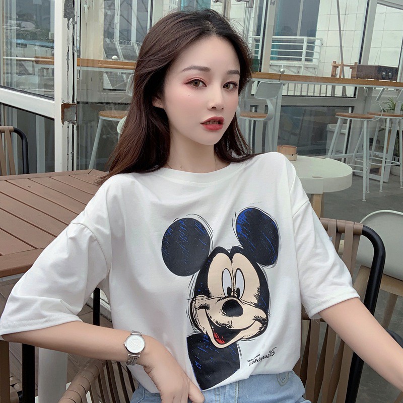 Áo Thun Nữ Ngắn Tay In Họa Tiết Hoạt Hình Dễ Thương Thời Trang Hàn Quốc