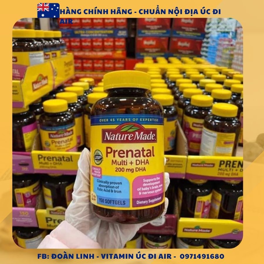 Vitamin Cho Bà Bầu Nature Made Prenatal Multi DHA 200mg, Hàng Chuẩn Mỹ, Bầu mỹ Prenatal số 1 Mỹ