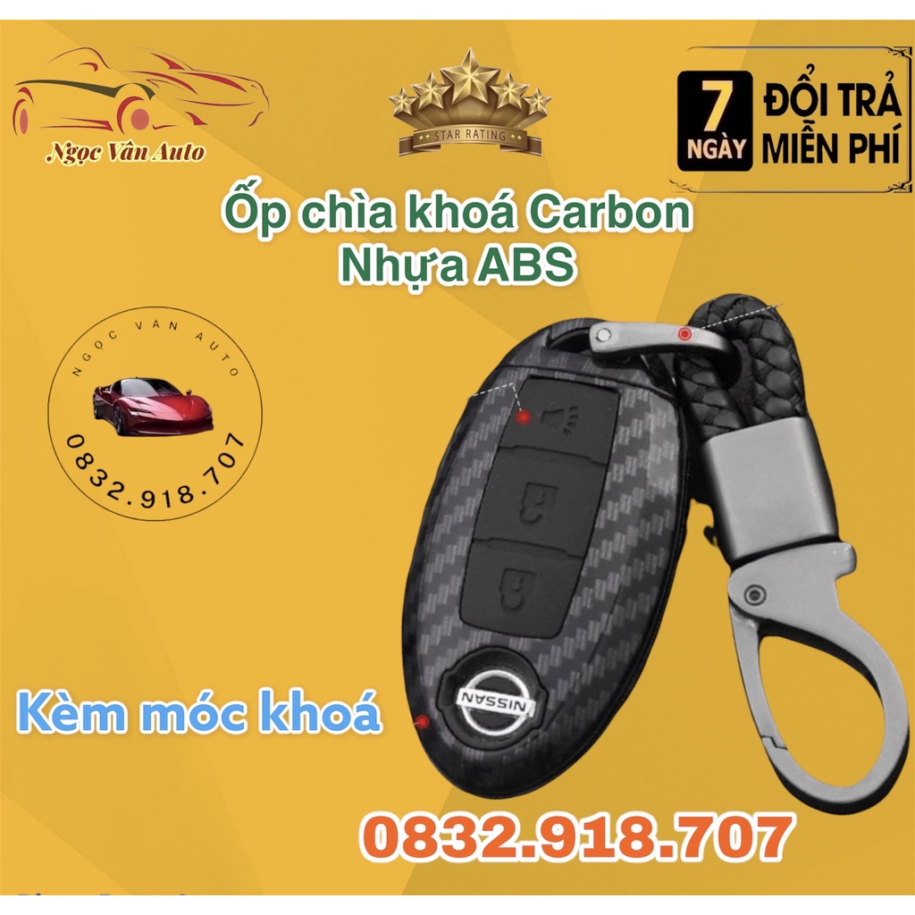 Ốp Chìa Khóa Carbon Nissan Xtrail, Navara, Terra chìa thông minh 3 nút