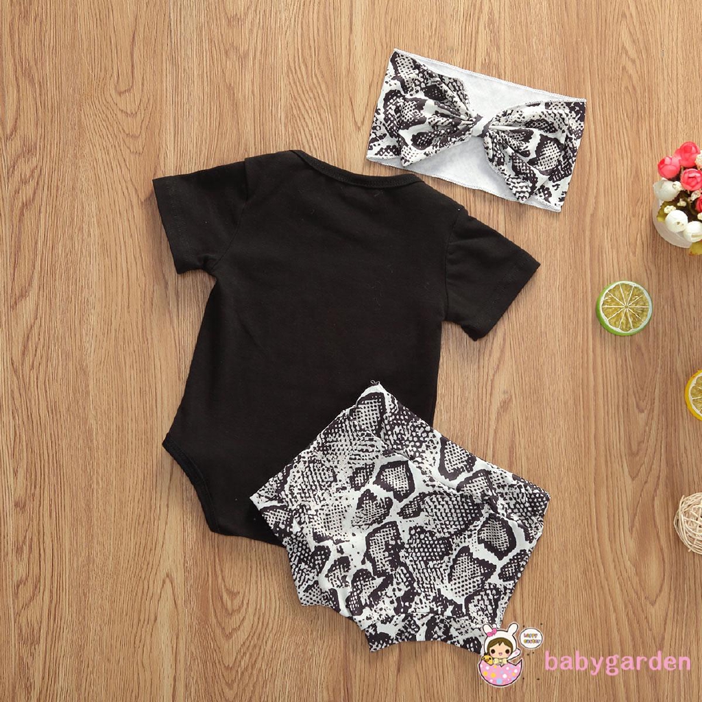 ღ♛ღBaby Girls Summer Clothes Daddy´s Mini Letter Print Bodysuit Romper + Shorts + Bow Headband 3Pcs Outfits Set