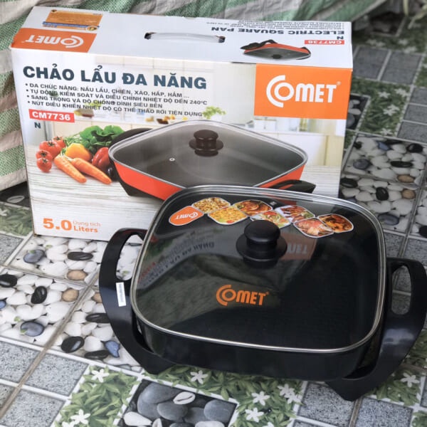 Chảo Lẩu Điện Đa Năng Comet CM7736 , Nồi Lẩu Điện Tiện Dụng , Chất liệu Cao Cấp , Chống Dính , Cầm Tay Chắc Chắn , Bền .