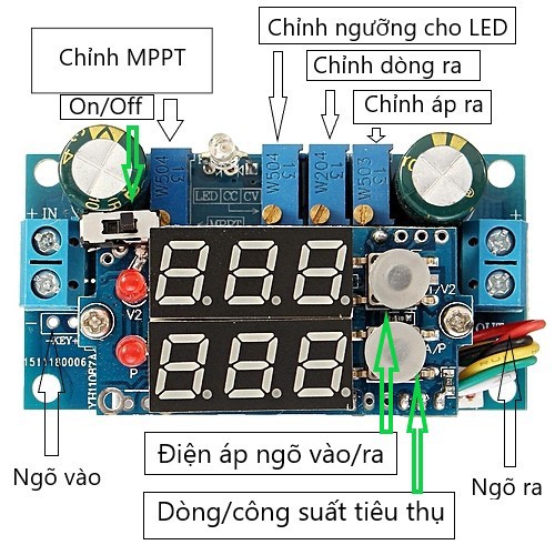 Bộ điều khiển sạc năng lượng mặt trời MPPT 5A có hiển thị - H2