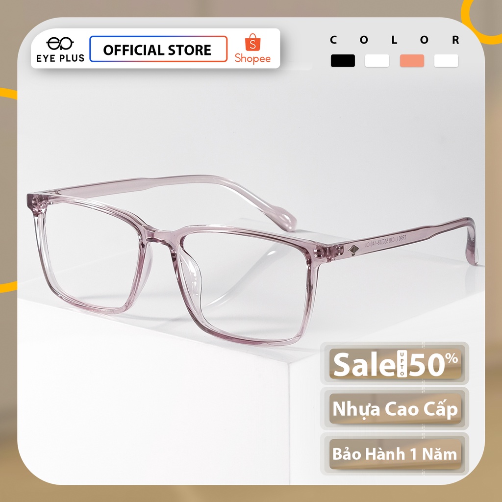 Gọng kính cận nam nữ thời trang EYE PLUS nhựa dẻo dáng vuông to phối hình trám N240-038
