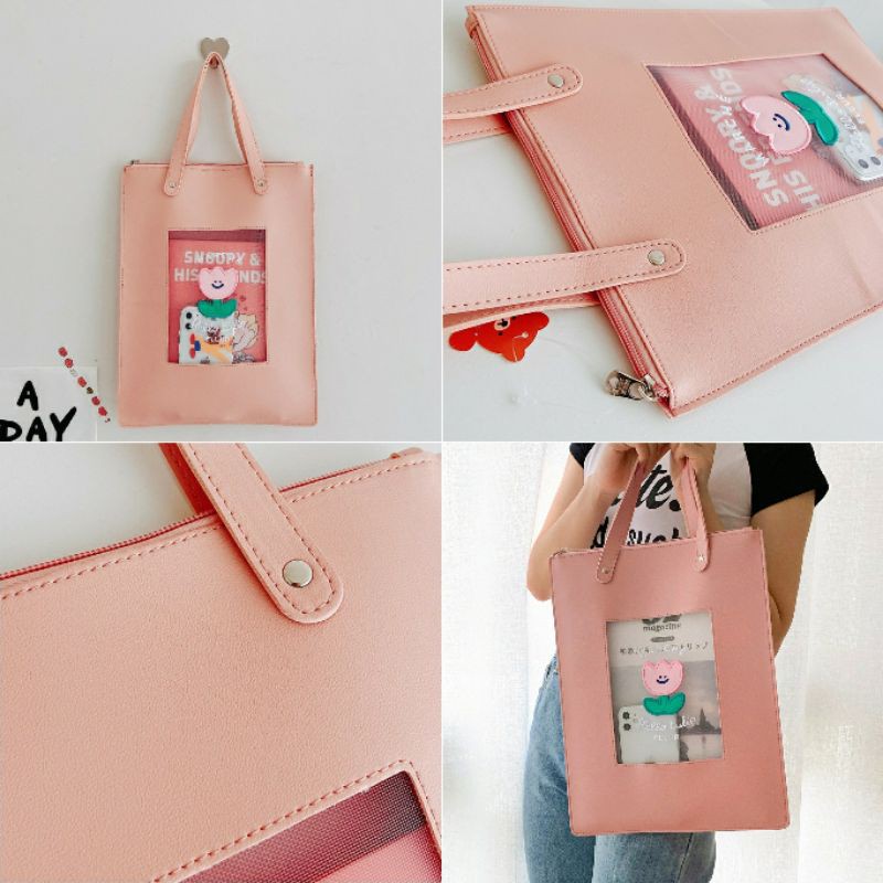 Túi tote da PU A4 13" dọc đựng laptop Macbook / Ipad / tài liệu da PU Bentoy Milkjoy hoa tulip và gấu cake bear