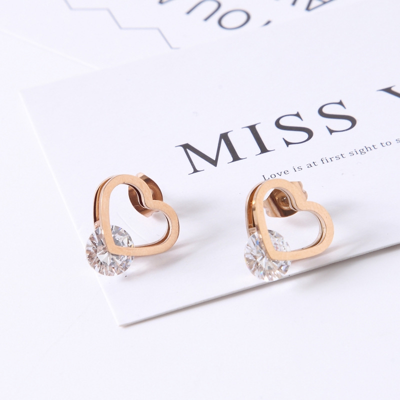 Bông Tai Hai Lớp Đính Đá Zircon Hình Trái Tim Đơn Giản Dễ Phối Đồ
