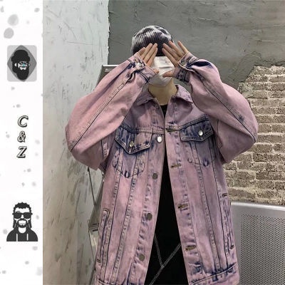 Áo Khoác Denim Màu Tím Hồng Tím Phong Cách Retro Đường Phố Mỹ Hàng Mới Cao Cấp Thời Trang Xuân Thu Cho Nam