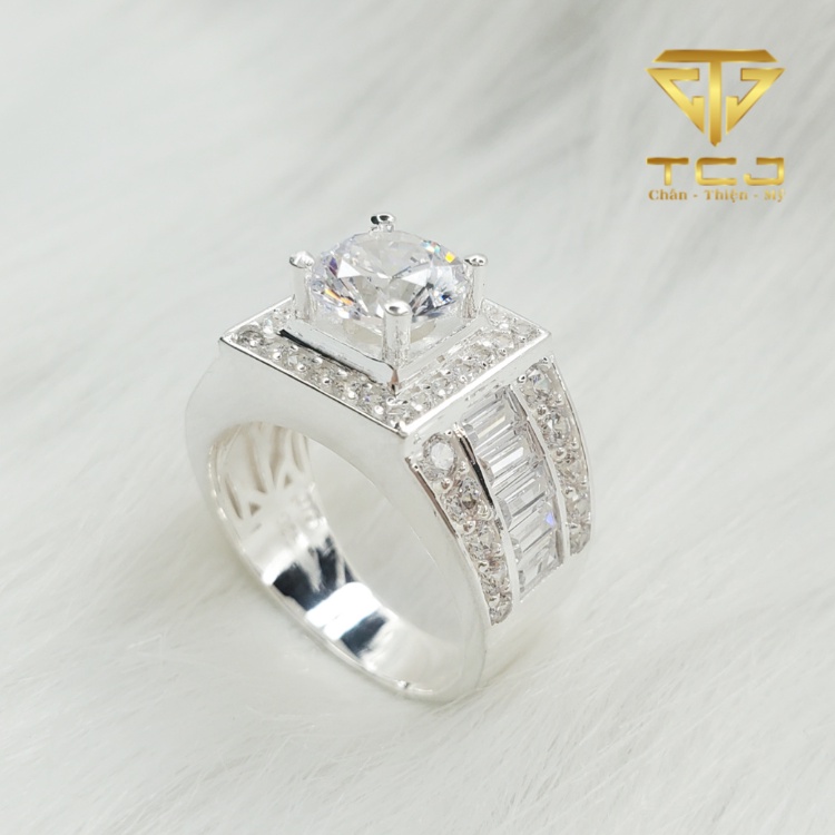 Nhẫn nam bạc ý 925 đính đá nhân tạo cá tính RM0091NAM Trang sức Toàn Cầu TCJ