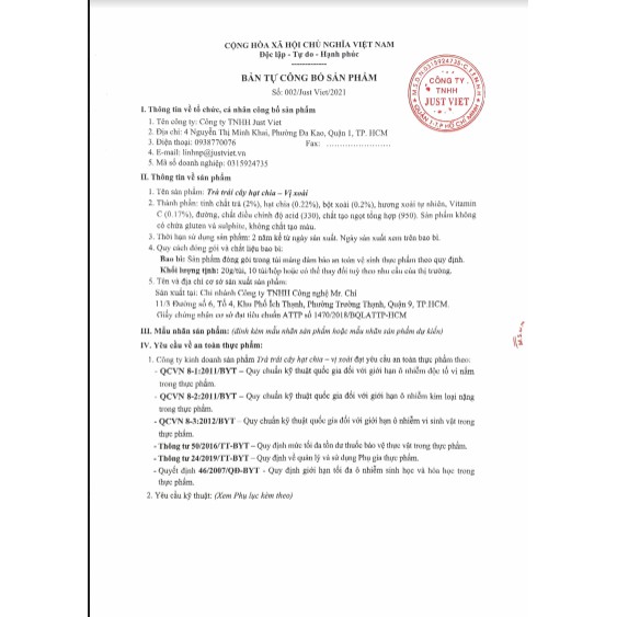 Trà Trái Cây Hạt Chia Just Viet - Vị Xoài - Gói 20g | BigBuy360 - bigbuy360.vn