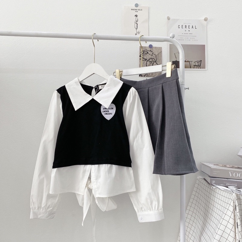 SET SƠ MI PHỐI GILE CHÂN VÁY XẾP LY