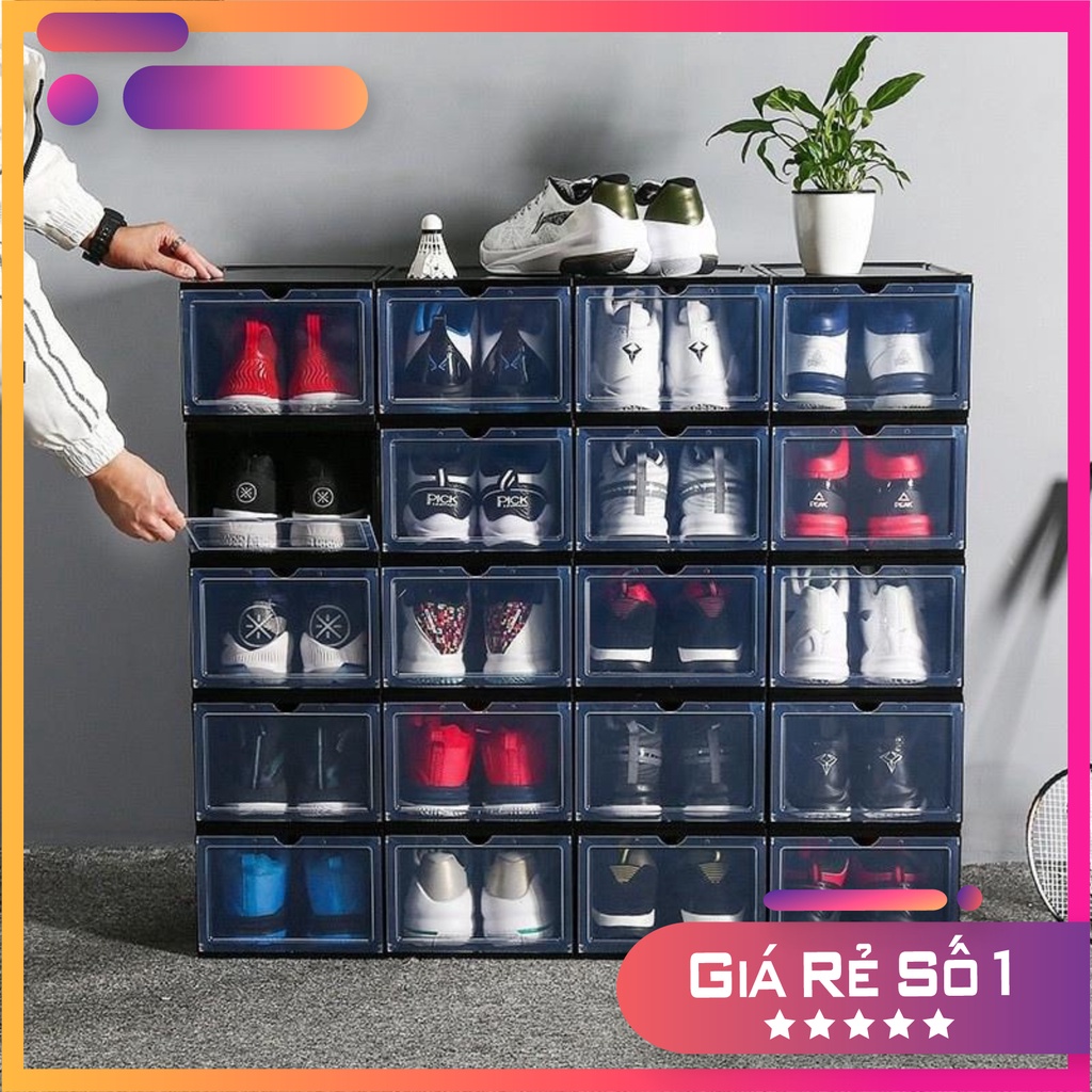 COMBO 10 Hộp Đựng Giày Nhựa Cứng Trong Nắp Nam Châm, Tặng Gói Hút Ẩm