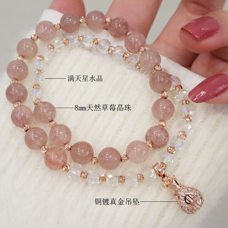 [Hàng Mới] Vòng Đeo Tay Dây Đôi Đính Hạt Pha Lê Kèm Túi Đựng Tiền Xu