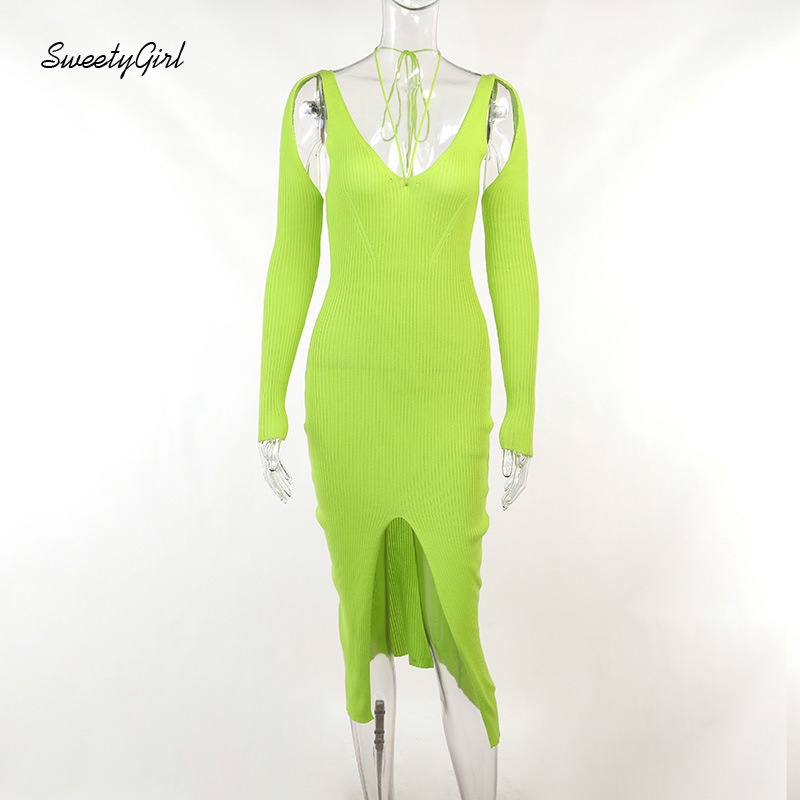 Đầm Maxi Cổ Tròn Tay Dài Eo Thấp Màu Xanh Lá Sáng Thời Trang 2022 Cho Nữ