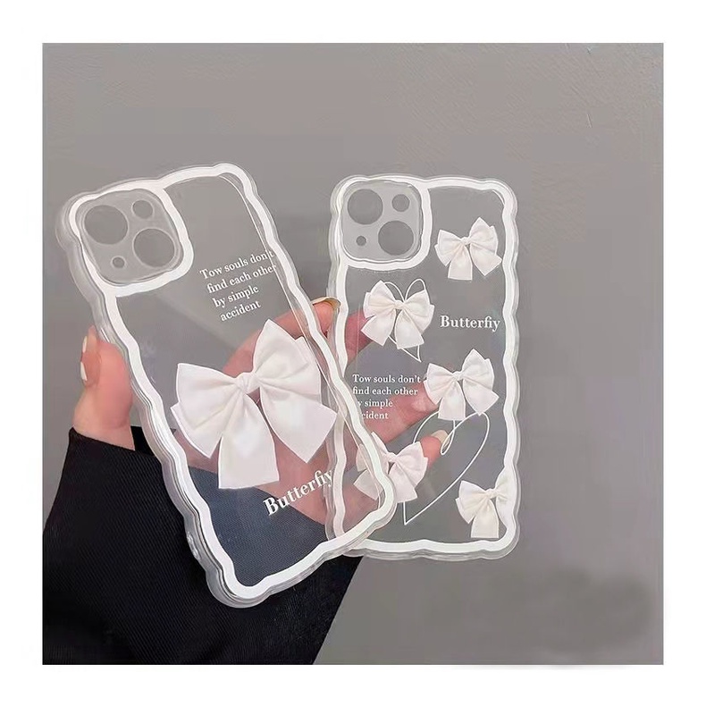 Ốp Điện Thoại Trong Suốt In Hình Nơ Và Cạnh Trắng Cho IPhone 12 13 11 Pro Max X Xs Max Xr 7 8 Plus