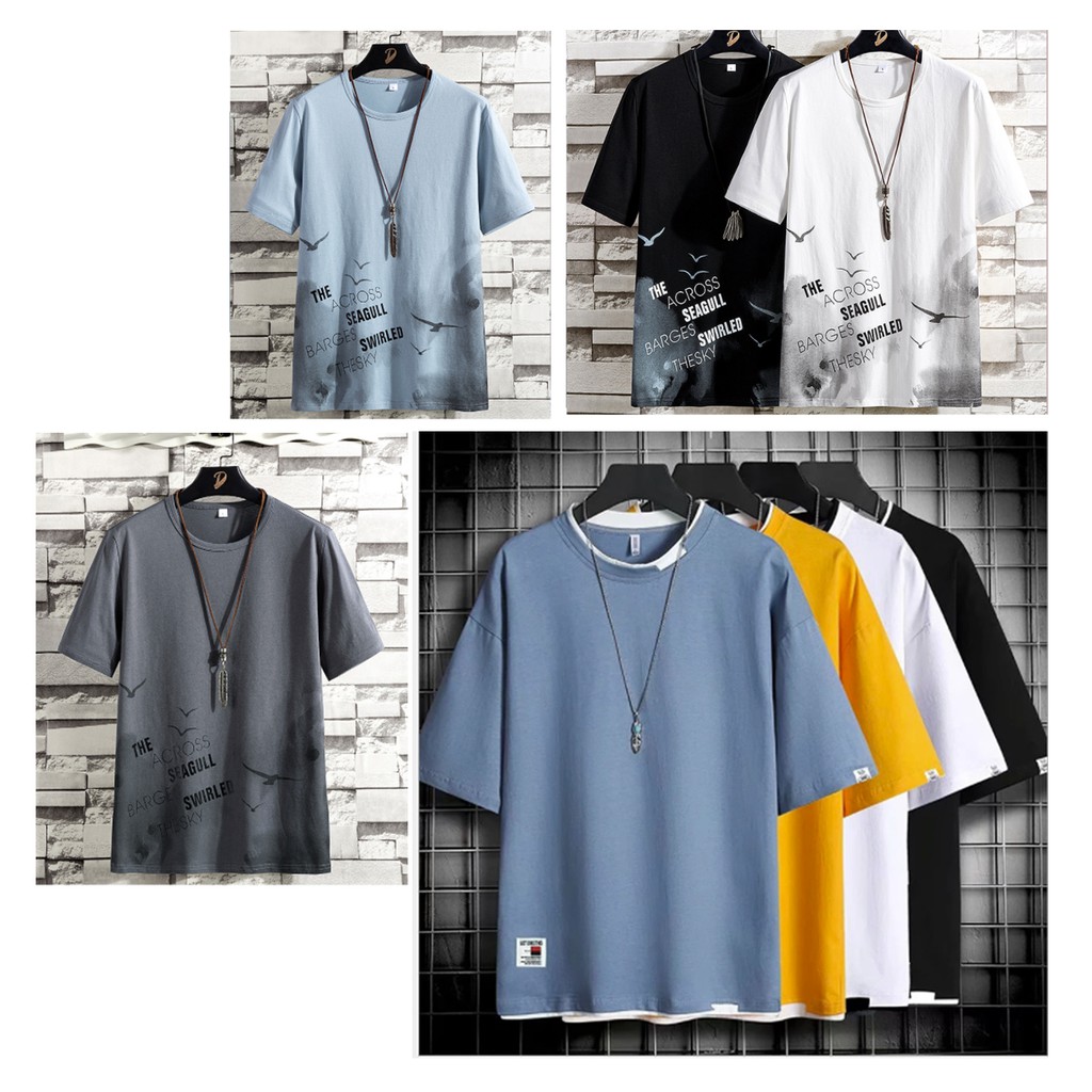 Áo thun nam oversize dáng thụng ngắn tay không cổ có viền có in MH629 CB