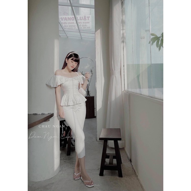(Kèm hình thật sàn) SET ÁO PELUM BẸT VAI BO EO + QUẦN KAKI 🌻
