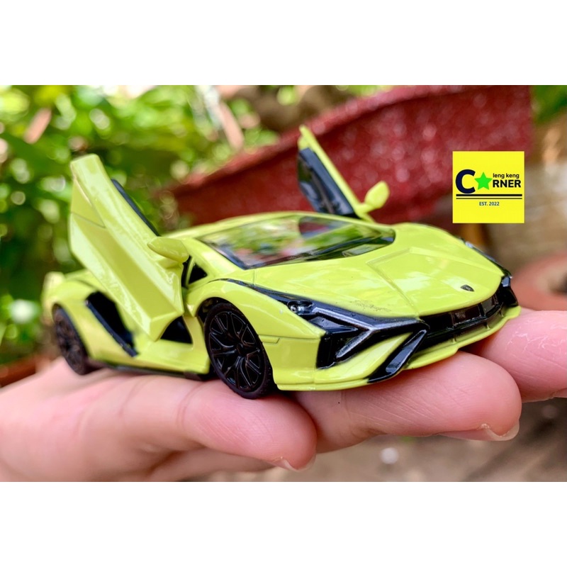 Mô hình siêu xe Lamborgini Sian 1:36 hợp kim mới 100% Full box cửa đóng mở kéo thả