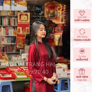 Áo dài cách tân dáng xuông cổ cao 2cm, áo dài tết chất liệu Tây Thi mềm mịn