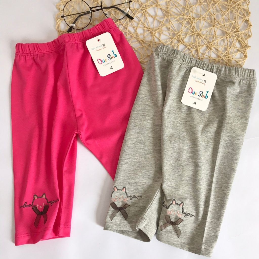 [ẢNH THẬT] Quần Legging Ngố Lửng Bé Gái Đức Sinh Thêu Mèo Đáng Yêu Chất Liệu Cotton Mềm Nhẹ Cho Bé 10-15kg