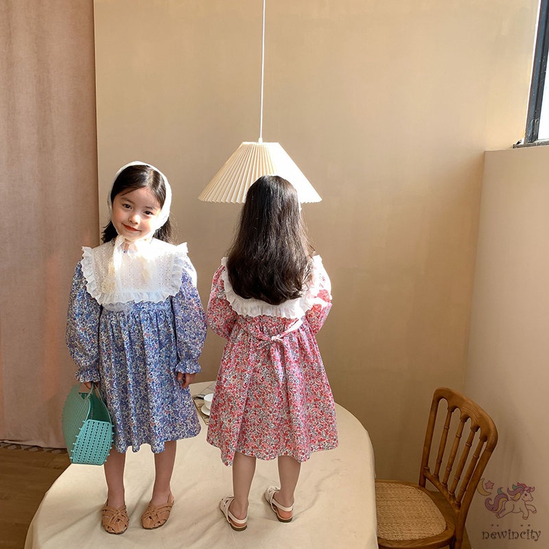 Đầm Công Chúa Tay Phồng Dài Phối Ren Hoa Phong Cách Hàn Quốc Thời Trang Mùa Thu Cho Bé Gái