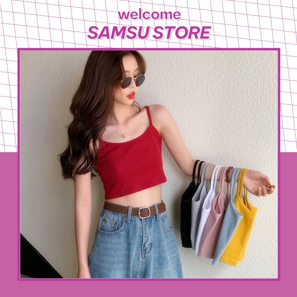 Áo 2 Dây Cotton Croptop Sợi Bún Đệm Nâng Ngực Dáng Ôm Thoáng Mát Freesize <60kg 2S01 | BigBuy360 - bigbuy360.vn