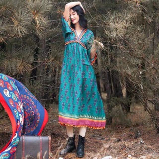 Maxi boho xanh
