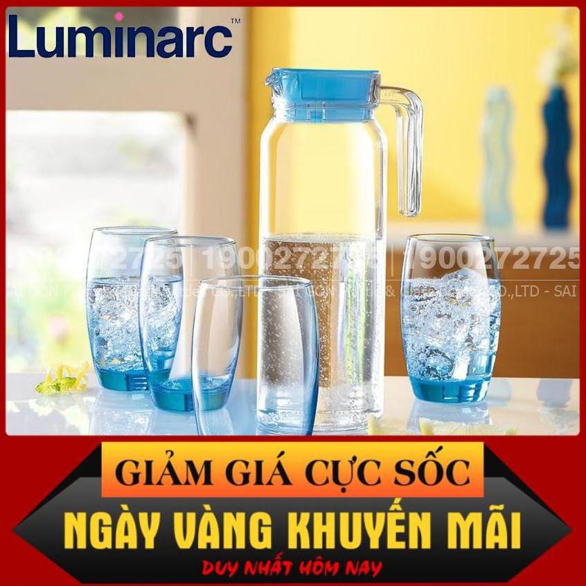 [CHẤT LƯỢNG UY TÍN] Bộ Bình Thủy Tinh Luminarc Rotterdam Ice Blue 5 Món J1799  ( 01 Bình 1.1Lít + 04 Ly 350ml )