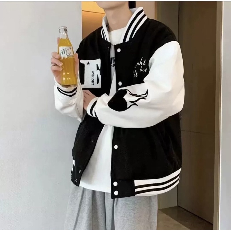 Áo bomber phối tay da chữ E TC6