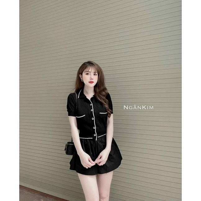 Áo len xốp viền đen trắng, chất len mongtoghi tay cộc