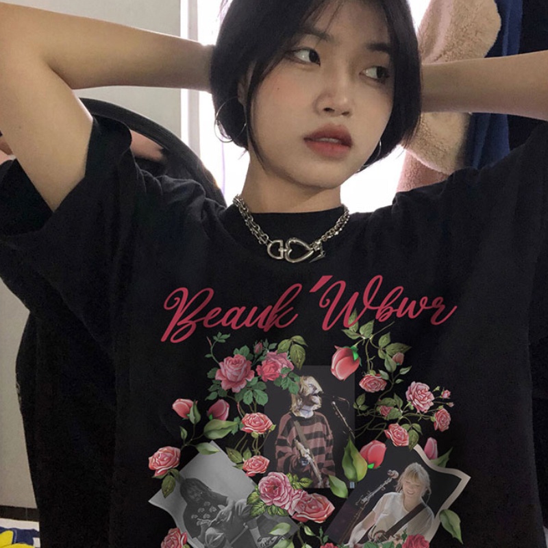 NRVP Áo thun tay ngắn cổ tròn in hình và chữ thời trang mùa hè phong cách Hàn Quốc mới