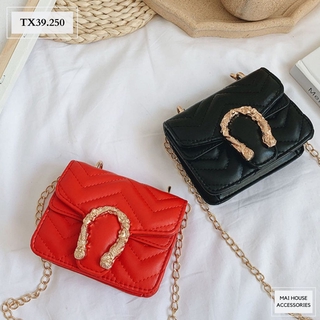 Túi xách nữ nhật vy mini khóa hình rồng chất da mềm màu vàng, đen, đỏ - tx39